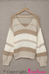 V-Neck Knitted Lantern Sleeve Pullover Sweater